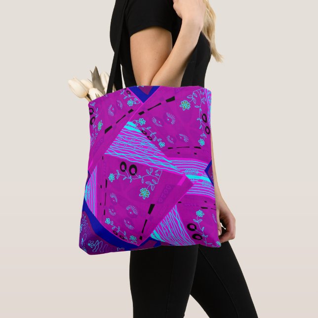 Tote Bag Origami Chintz (L) Fuchsia Turquoise Blue Magenta (De près)