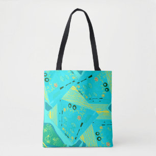 Tote Bag Origami Chintz (L) Turquoise Jaune Turquoise