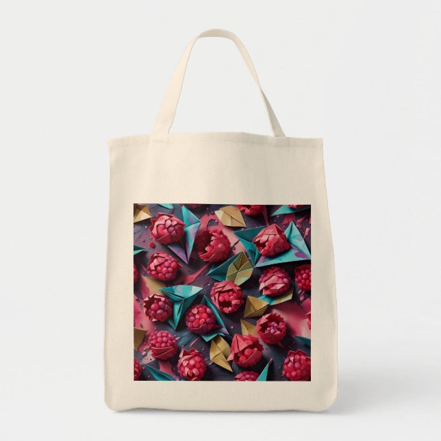 Tote Bag Origami Motif rose acrylique framboise (Devant)
