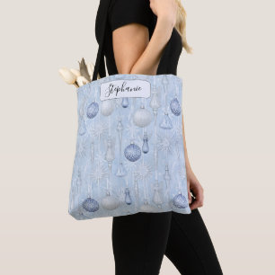 Tote Bag Ornement Argent Bleu Serein Personnalisé Quotidien