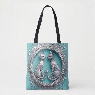 Tote Bag Ornement de chat en cristal double unique Sculptur