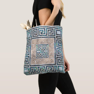 Tote Bag Ornement de clé grecque - Abalone et or
