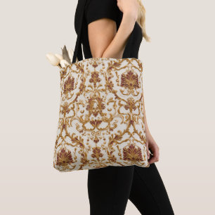 Tote Bag Ornement doré baroque luxueux sur ivoire