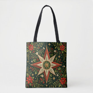 Tote Bag Ornement étoile de Noël vintage Poinsettia Holly