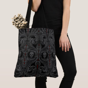 Tote Bag Ornement gris de Goth avec le crâne