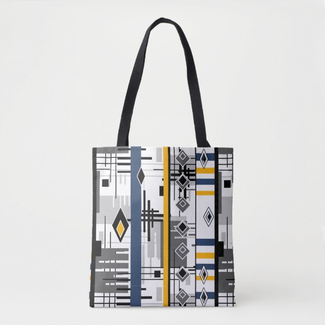 Tote Bag ornement moderne Abstrait noir blanc jaune (Devant)