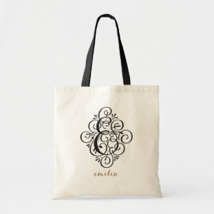 Tote Bag Ornement Monogramme Enjolivé Initiale Personnalisé