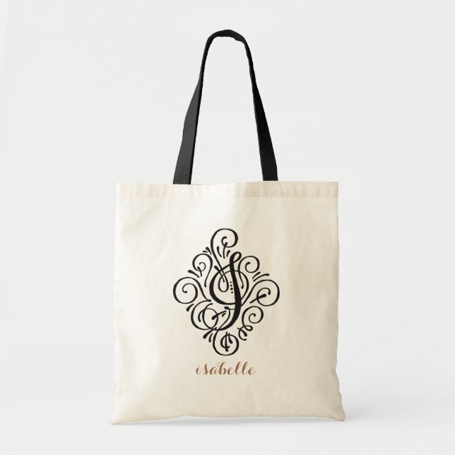 Tote Bag Ornement Monogramme Plein Initiale Personnalisé «  (Devant)