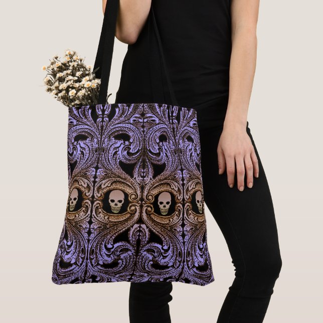 Tote Bag Ornement pourpre de Goth avec le crâne (De près)