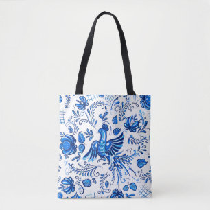 Tote Bag Ornement russe bleu et blanc