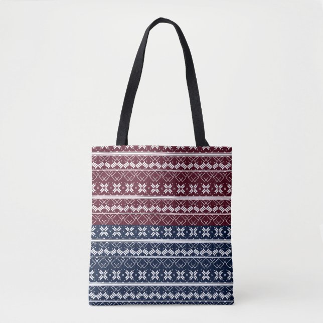 Tote Bag ornement scandinave sur un bleu, bordeaux  (Devant)