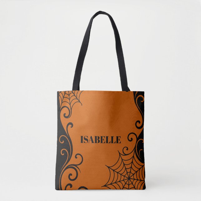 Tote Bag Ornement Spiderweb Orange Orange Black halloween (Devant)