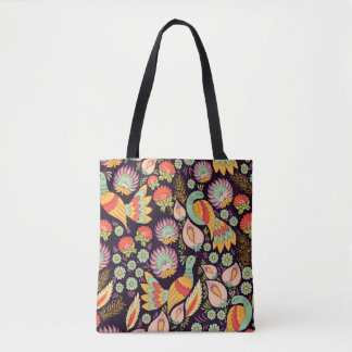 Tote Bag Ornement vintage Folk Floral Birds