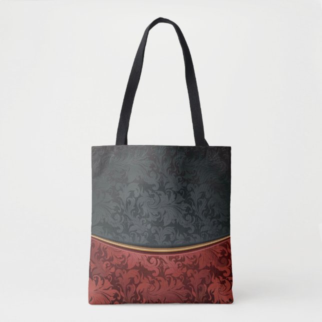 Tote Bag Ornement vintage rouge et noir (Devant)