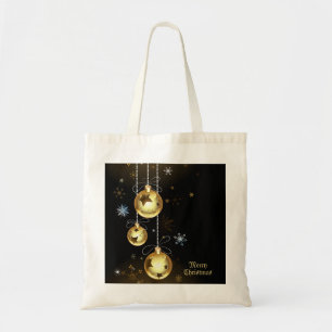 Tote Bag Ornements dorés de Noël Étoiles brillantes Noir