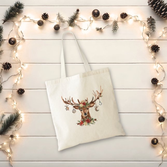 Tote Bag Ornements rustiques Antler Reindeer de Noël (Rustic Christmas Reindeer Antler Ornaments Tote Bag)