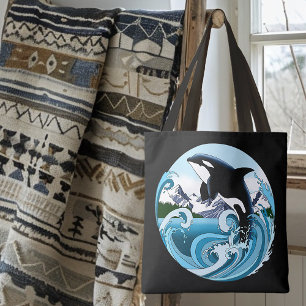 Tote Bag Orque Majestueux Baleine Tueuse Vagues Bleues Océa