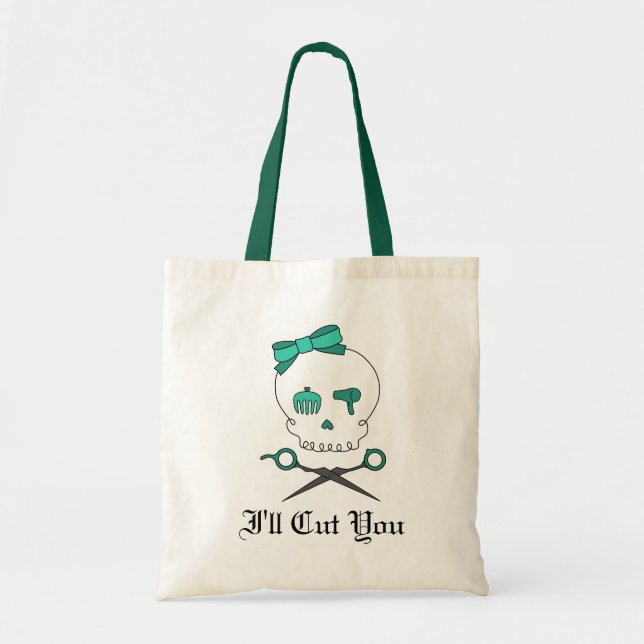 Tote Bag Os croisés de crâne et de ciseaux de coiffeur - (Devant)