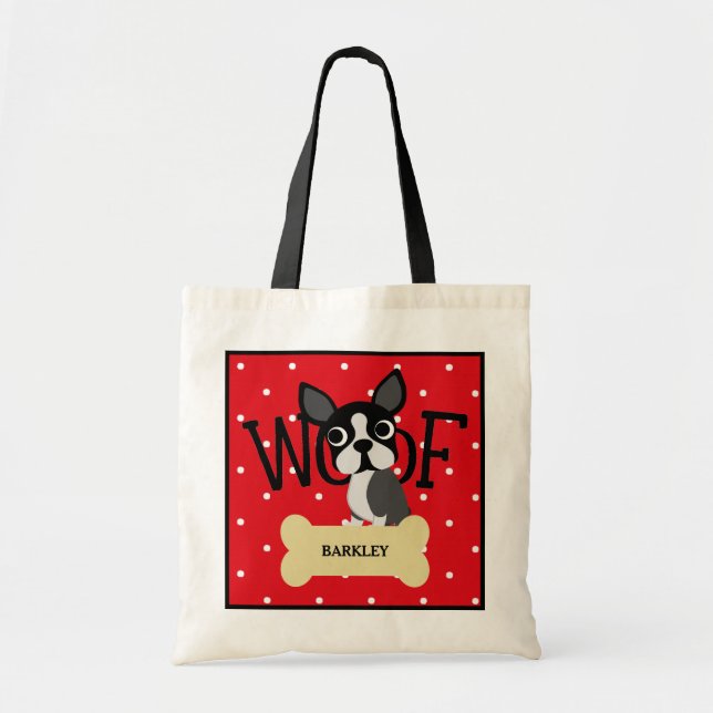 Tote Bag Os de chien et d'or de Boston Terrier et point de (Devant)