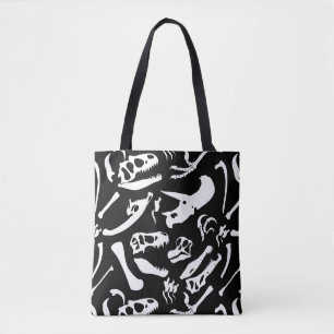 Tote Bag Os de dinosaure (noir et blanc)