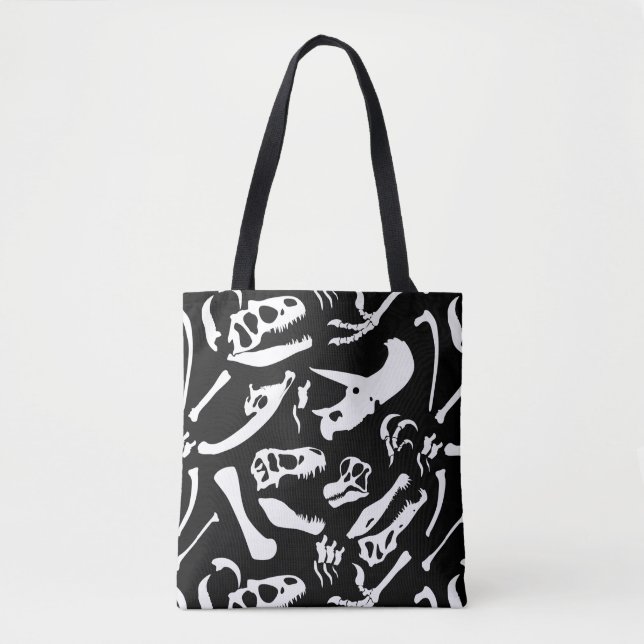 Tote Bag Os de dinosaure (noir et blanc) (Devant)