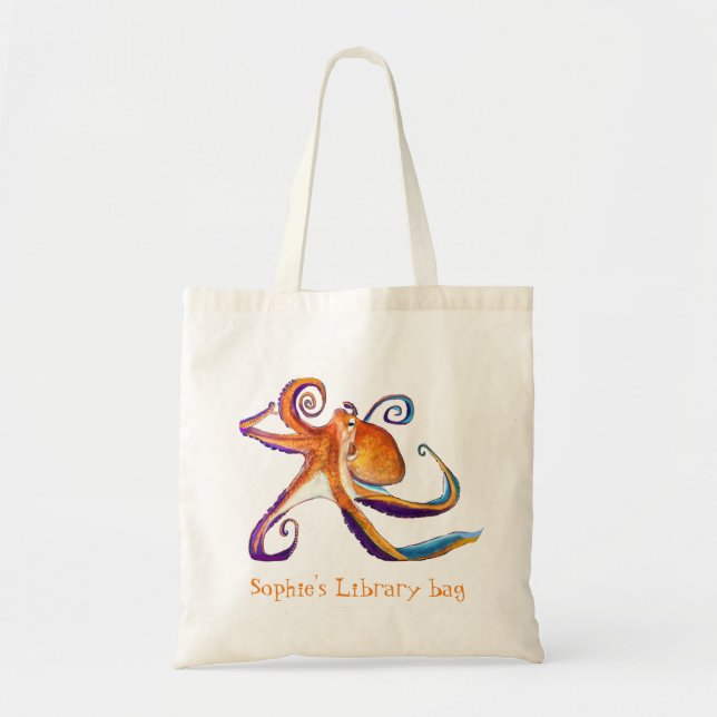 Tote Bag Otopus vie marine aquarelle art (Devant)