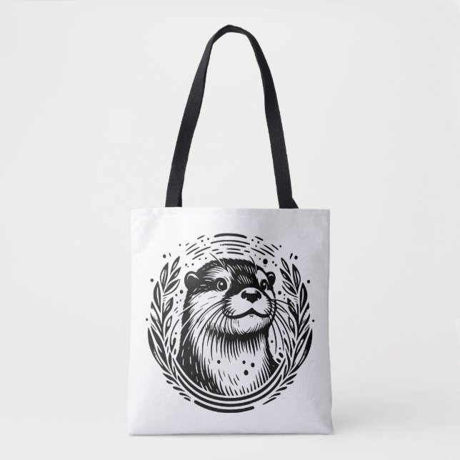 Tote Bag Otter Botanical Illustration (Devant)