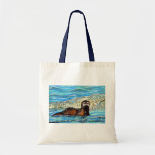 Tote Bag Otter in the Waves 2 Peinture