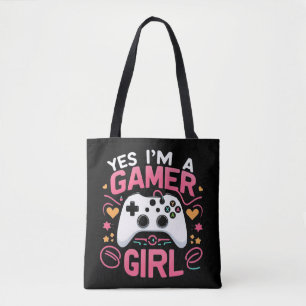 Tote Bag Oui, je suis une fille Gamer : manette rose et bla