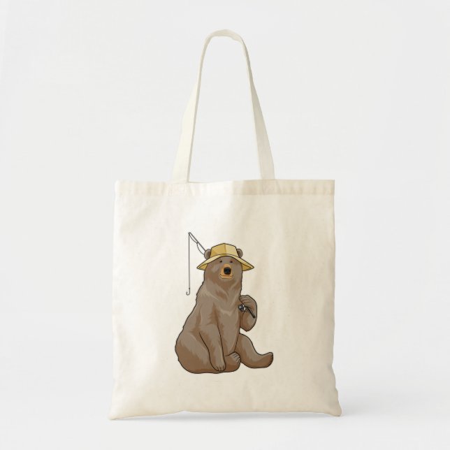 Tote Bag Ours à la pêche avec une baguette de pêche (Devant)