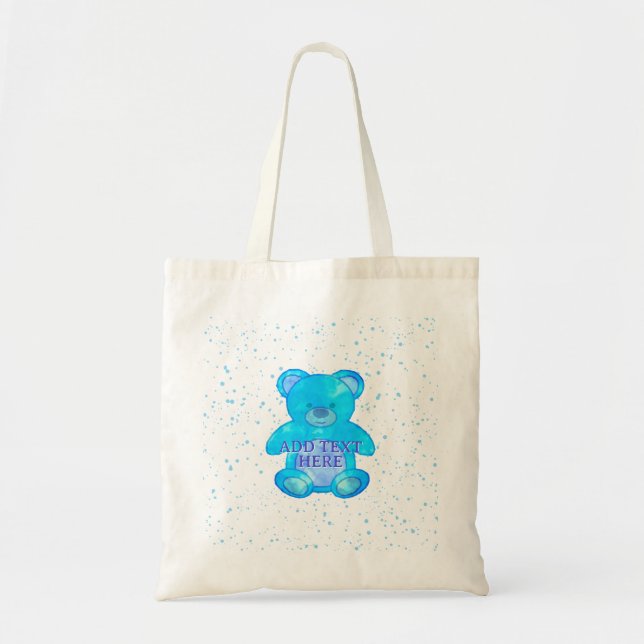 Tote Bag Ours Bébé Cute En Bleu Texte Personnalisé (Devant)