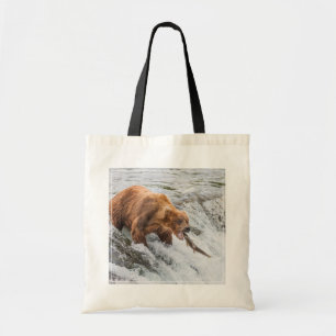 Tote Bag Ours brun attrape saumon rouge