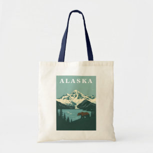 Tote Bag Ours Brun Rétro de Voyage en Alaska