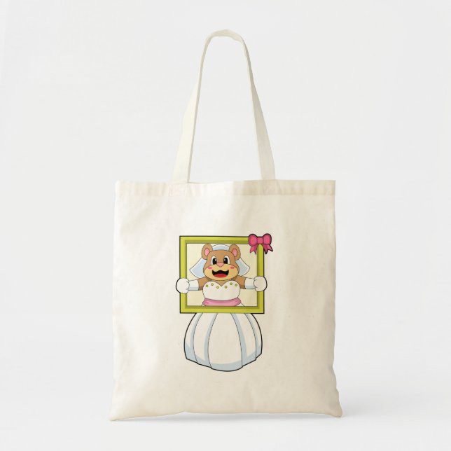Tote Bag Ours comme mariée avec robe Mariage et cadre photo (Devant)