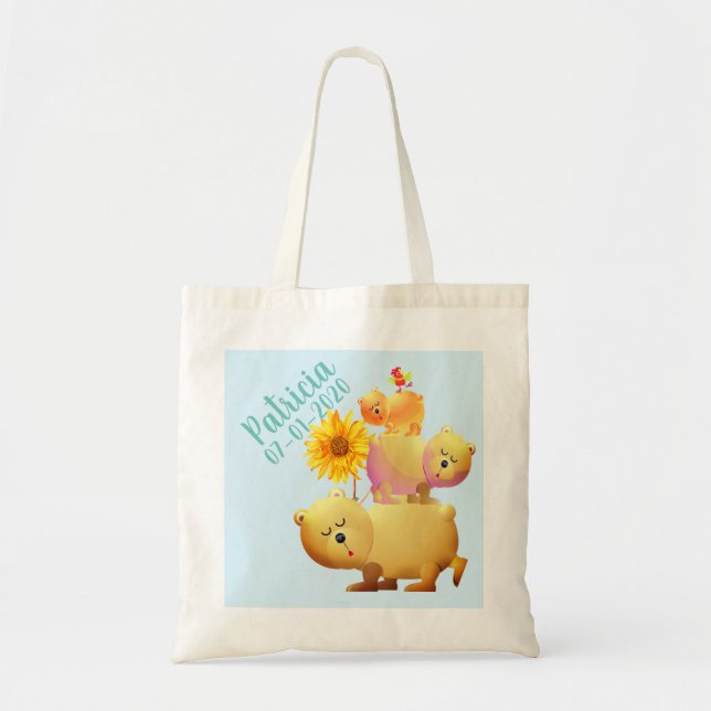 Tote Bag Ours, coq et tour de tournesol (Devant)