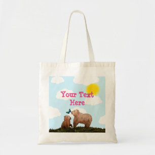 Tote Bag Ours CUB Brown et mère avec le papillon