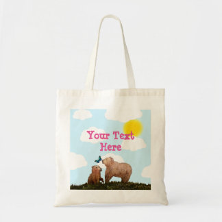 Tote Bag Ours CUB Brown et mère avec le papillon