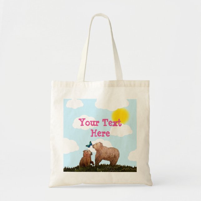 Tote Bag Ours CUB Brown et mère avec le papillon (Devant)