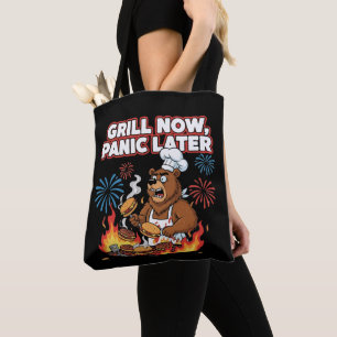 Tote Bag Ours de grillade drôle BBQ Grill maintenant, paniq