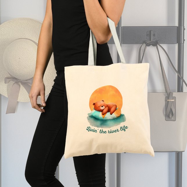 Tote Bag Ours de la vie fluviale | Art numérique mou (Check out the entire River Life Summer Vibes Collection!)