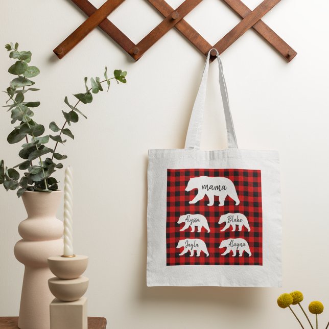 Tote Bag Ours De Mama Blanc Et Rouge Moderne (Créateur téléchargé)
