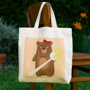 Tote Bag Ours de miel adorable avec cuillère et cabot rouge