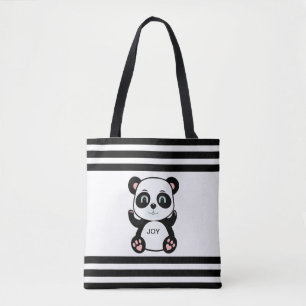 Tote Bag Ours de panda moderne et blanc noir rayé