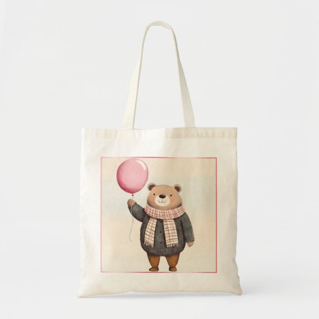 Tote Bag Ours de sueur gris avec écusson rose (Devant)