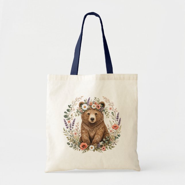 Tote Bag Ours des bois floraux Art botanique (Devant)