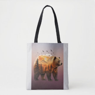 Tote Bag Ours Double Exposition Forêt