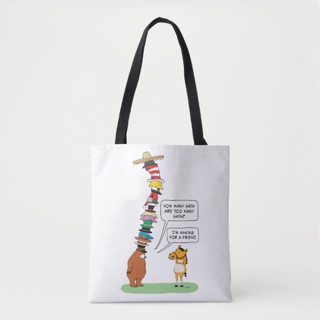 Tote Bag Ours drôle utilisant beaucoup de casquettes (Devant)