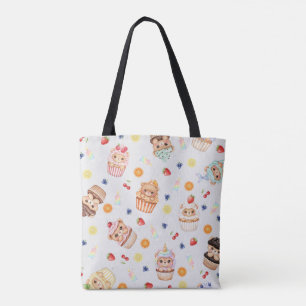 Tote Bag Ours en Cupcake Mignon et Motif Sans Couture de Fr