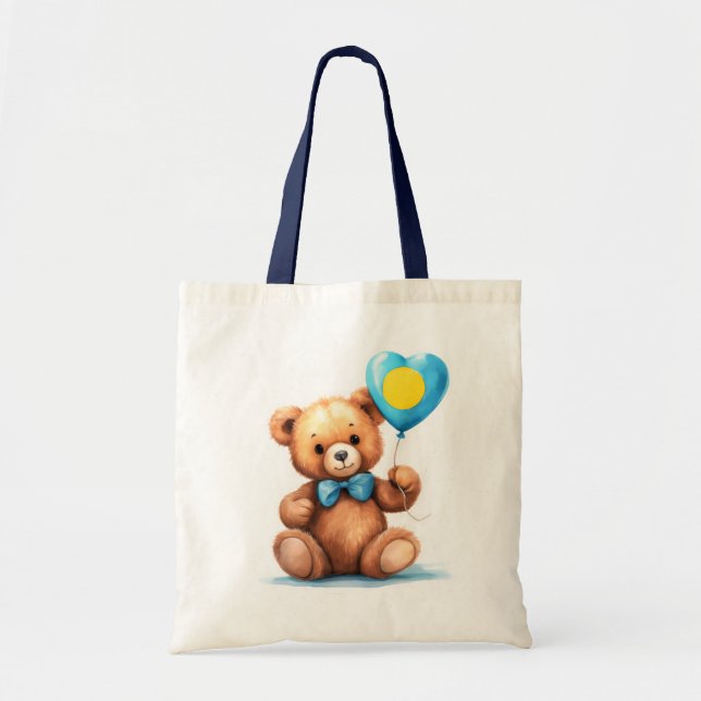 Tote Bag ours en peluche & ballon avec drapeau des Palaos. (Devant)