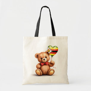 Tote Bag ours en peluche & ballon avec drapeau du Zimbabwe.